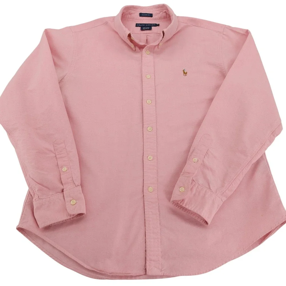 Ralph Lauren Boys Pink Oxford Button Down Shirt Classic Fit Size 16 Long Sleeve